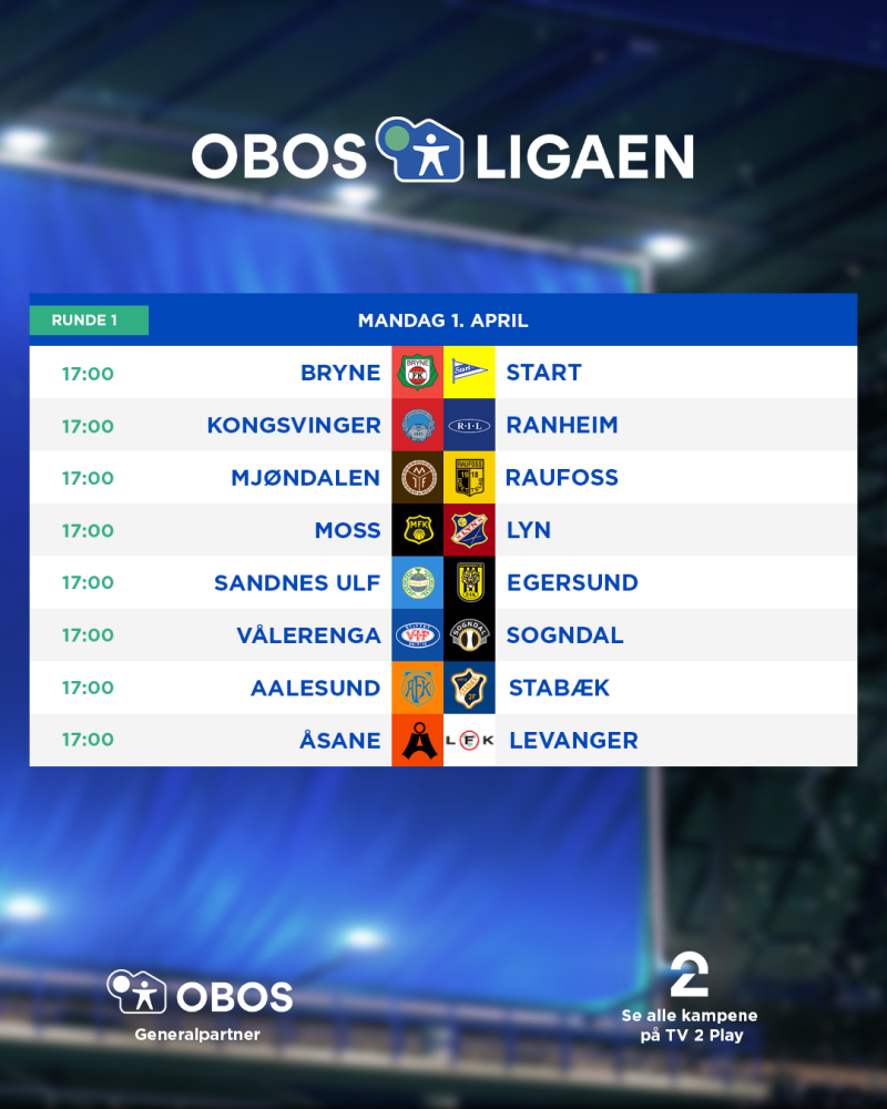 Her er spilleplanen for OBOSligaen 2024 / Start